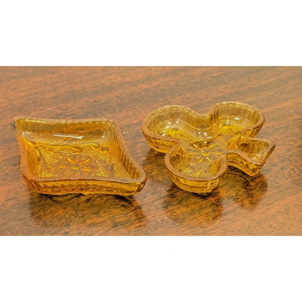Indiana Glass Tiara Amber Card Suit Dishes Club Diamond Sandwich MCM Vintage